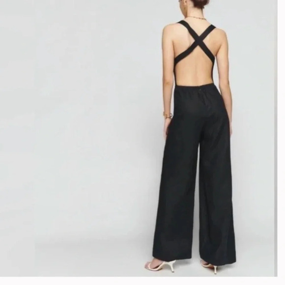 Reformation Autumn Linen Black Adjustable Strap Jumpsuit Size 6 EUC - Picture 2 of 9